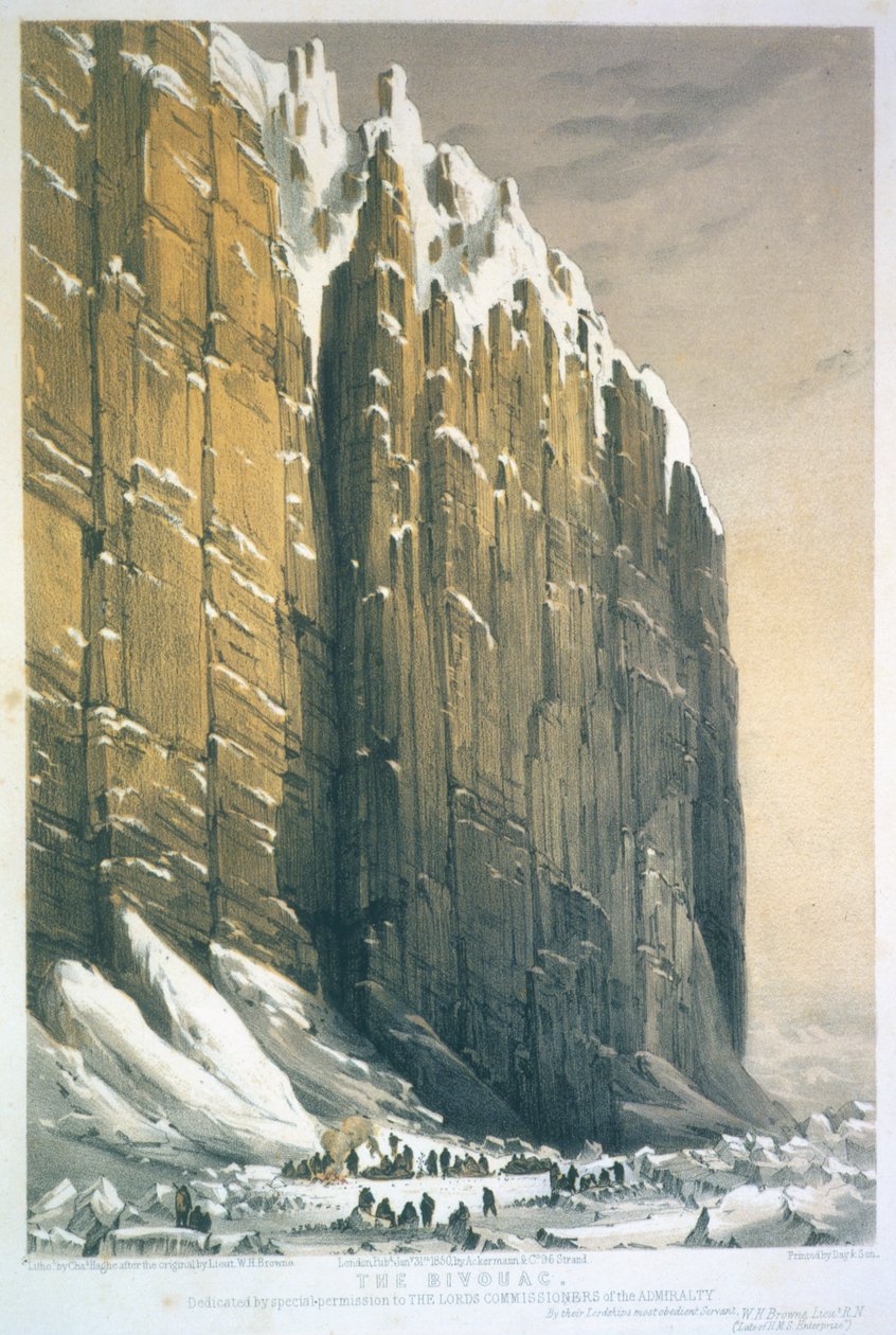 Het bivak, Kaap Seppings, gegraveerd door Charles Haghe, gepubliceerd in 1850 door William Henry Browne