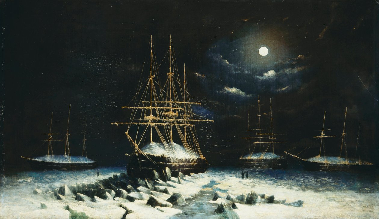 De Britse Marine Franklin Zoekexpeditie: H.M.S Resolute, Assistance, Intrepid en Pioneer overwinteren in het Noordpoolgebied, 1850-51 door William Henry Browne
