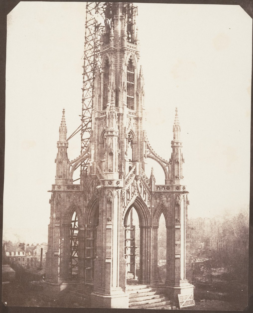 Scott-monument vóór de voltooiing, Edinburgh door William Henry Fox Talbot
