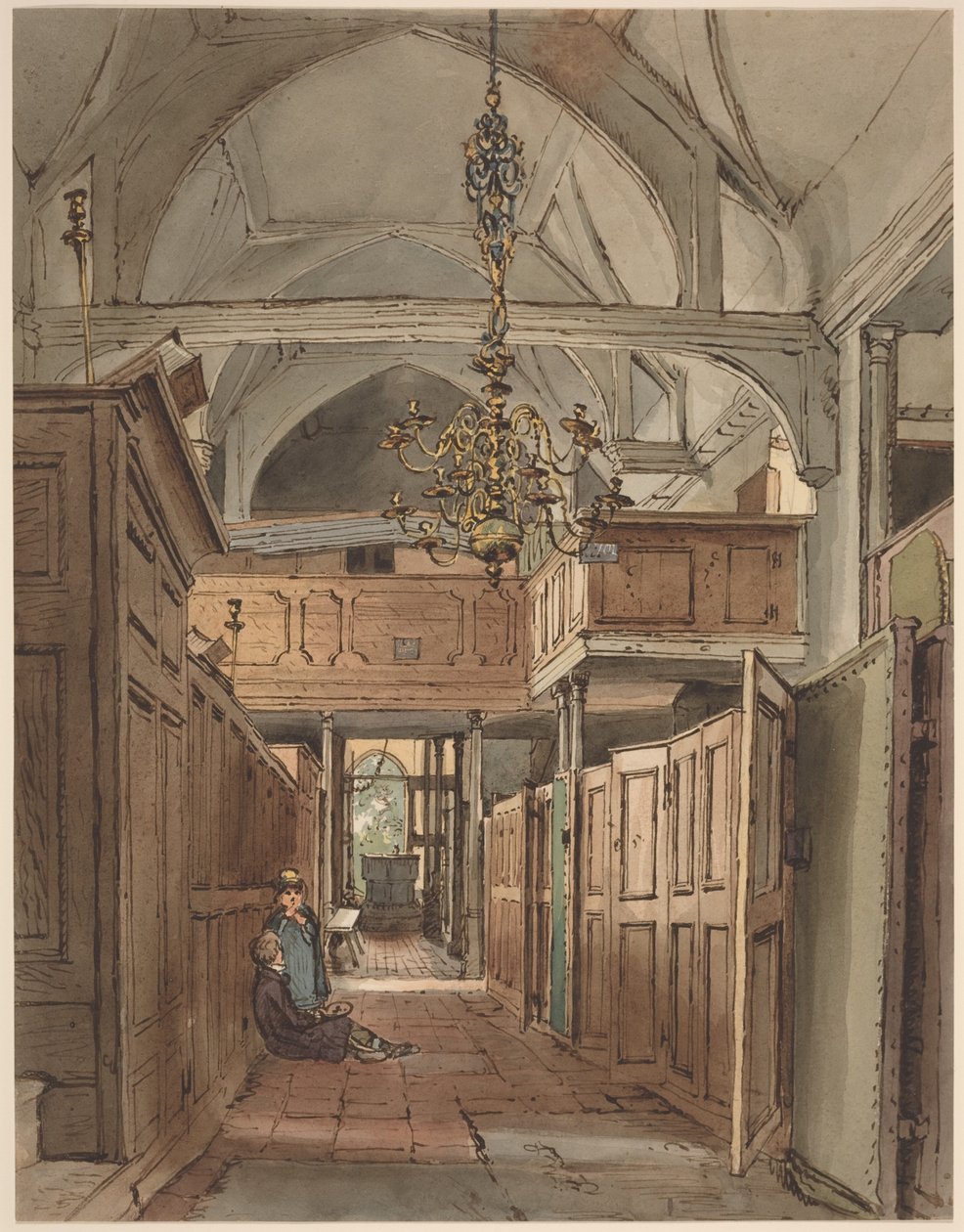 Het interieur van de kerk van Bushey door William Henry Hunt