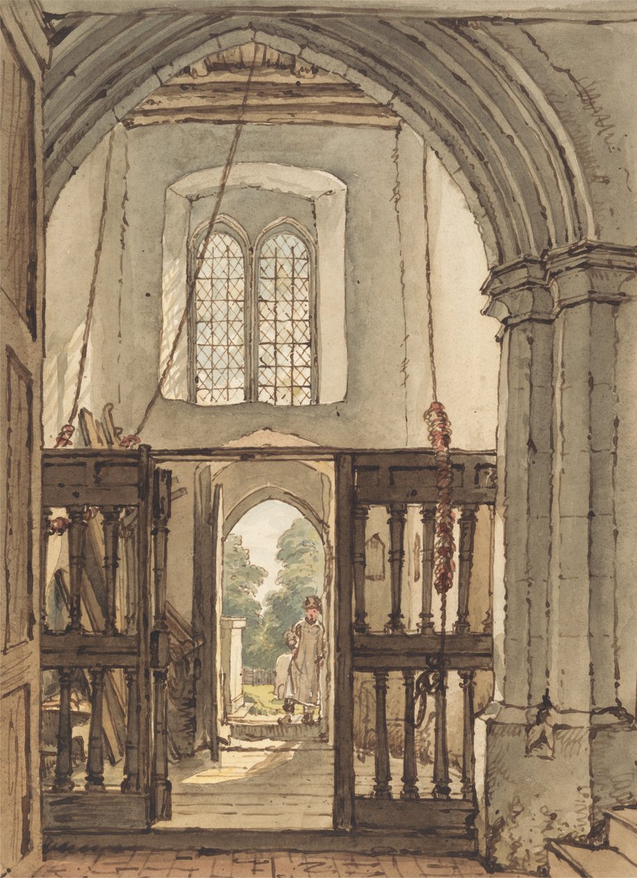 Interieur van de klokkentoren van de kerk van Bushey door William Henry Hunt