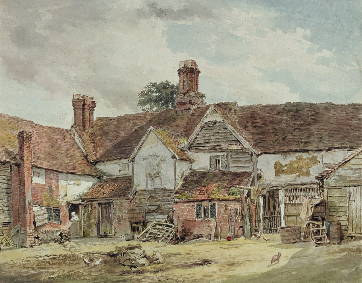 Oude boerderijgebouwen door William Henry Hunt