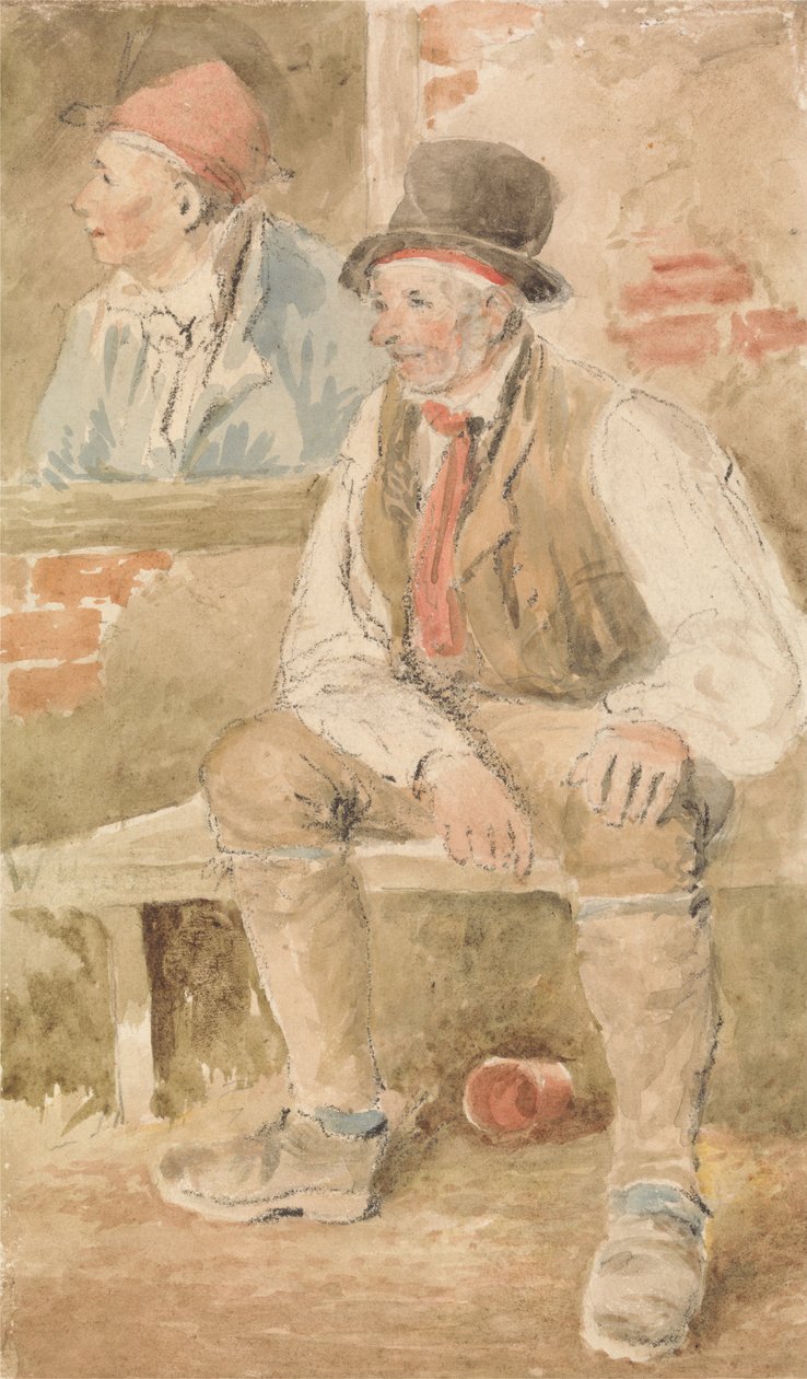Twee boeren bij een raam door William Henry Hunt