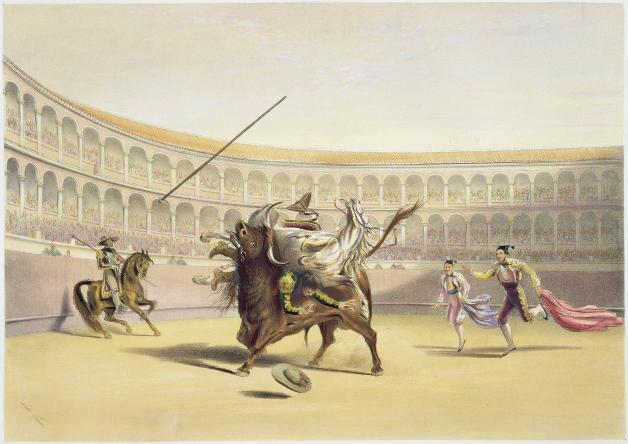De stier gooit de picador en het paard, 1865 door William Henry Lake Price