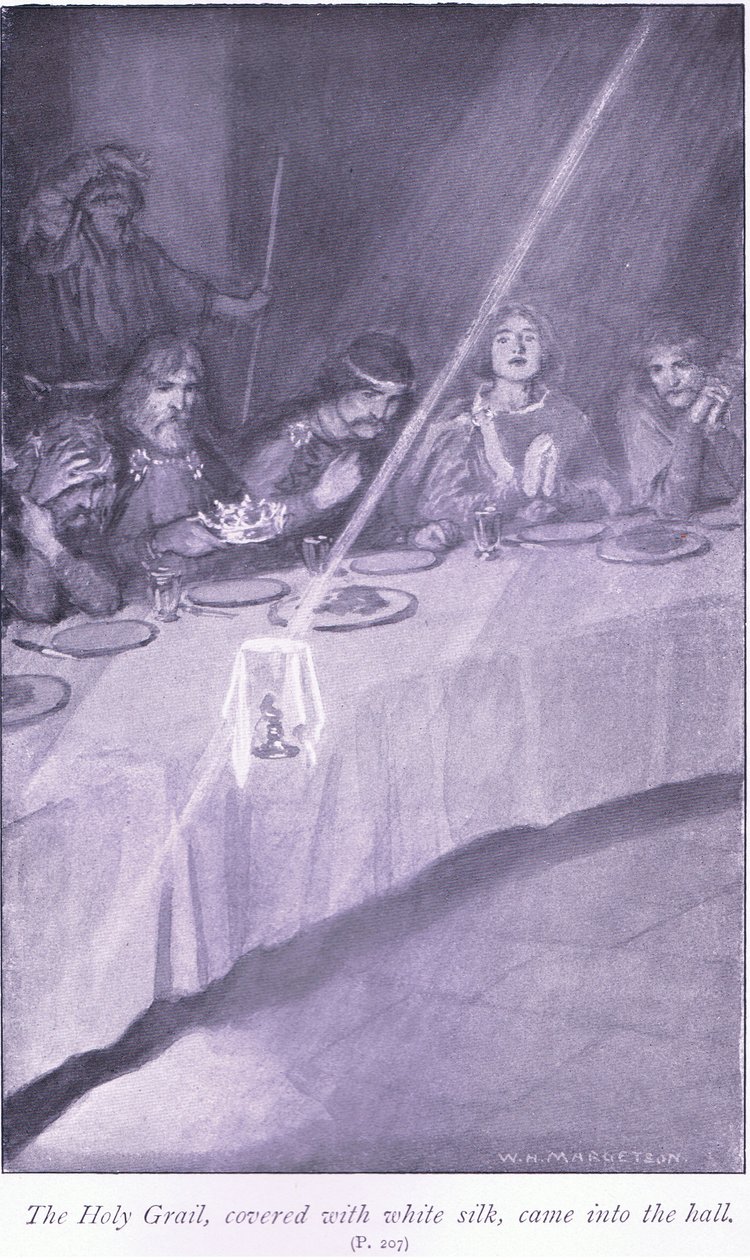 De Heilige Graal, bedekt met witte zijde, kwam de zaal binnen door William Henry Margetson