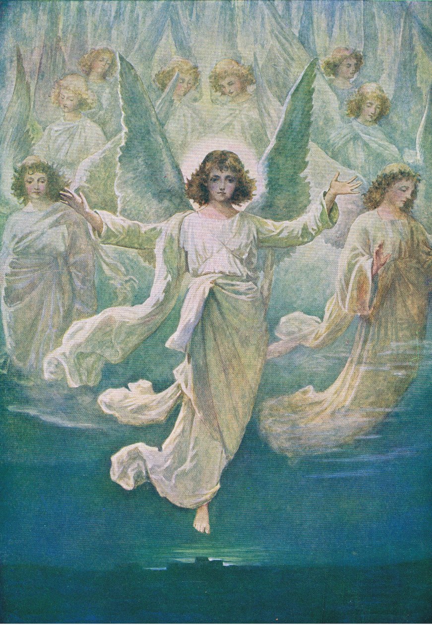 Het engelenkoor, uit Het Bijbel Prentenboek uitgegeven door Thomas Nelson, ca.1950 door William Henry Margetson