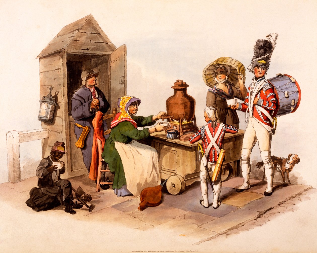 Een Sallop-verkoper die warme dranken serveert, uit 