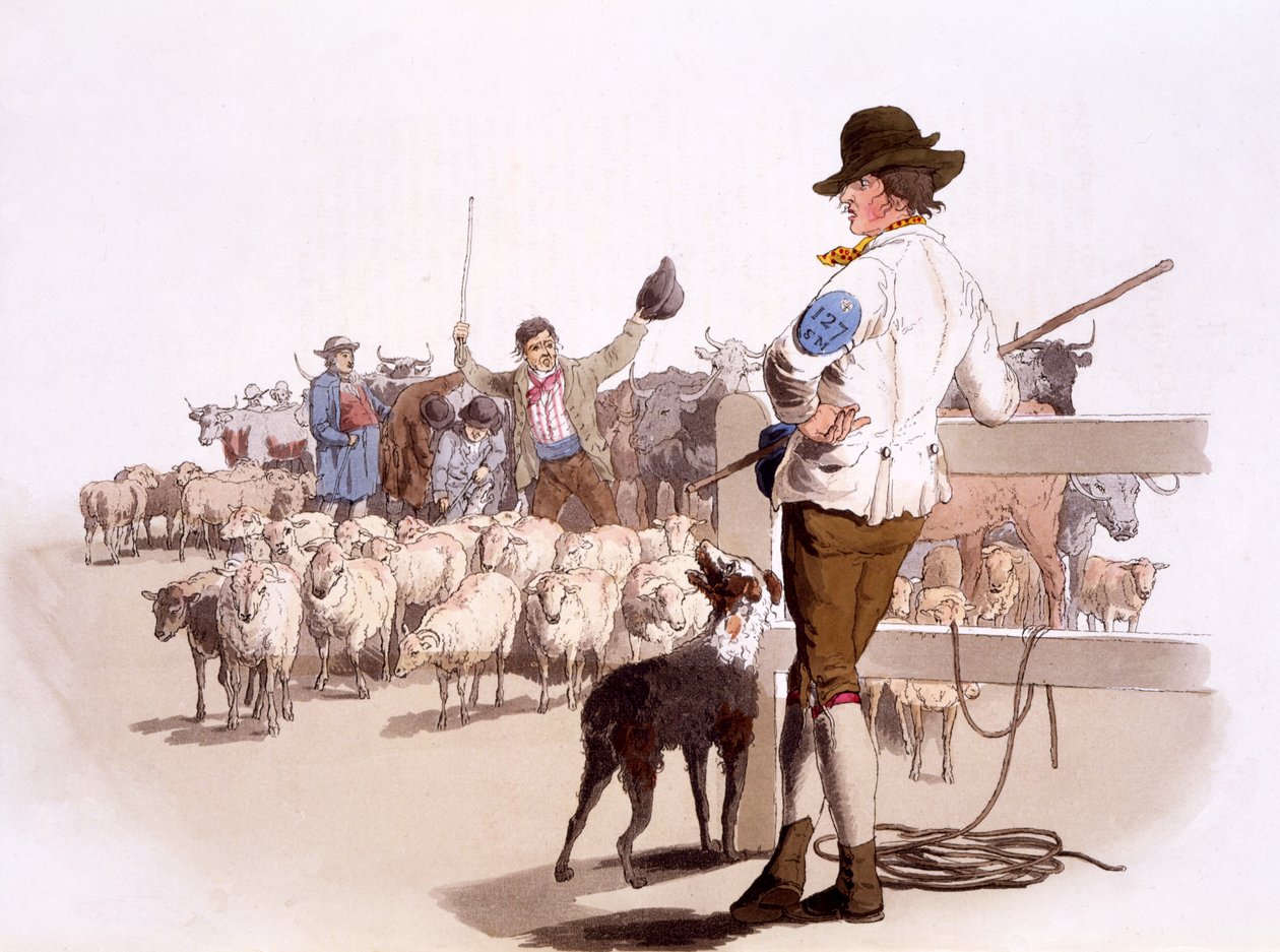 Herders van schapen en vee, uit The Costumes of Great Britain, uitgegeven door Henry Miller, 1805 (handgekleurde prent) door William Henry Pyne