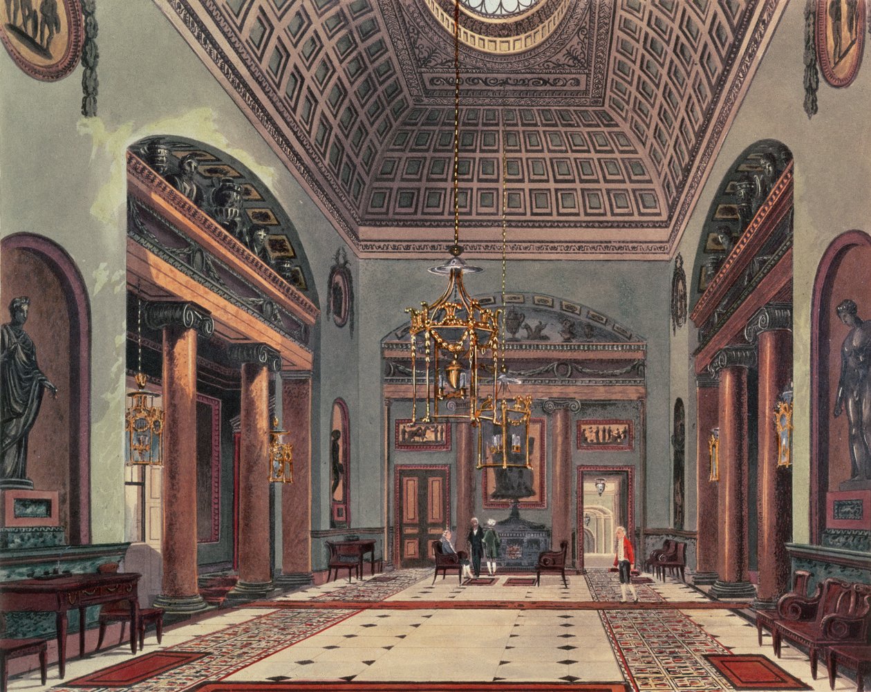 De entreehal, Carlton House uit Pynes Royal Residences door William Henry Pyne