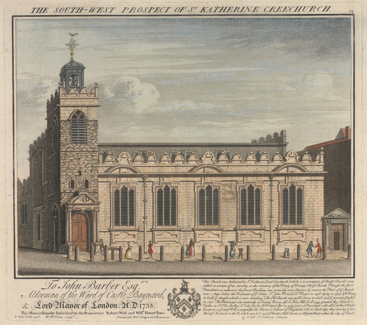 Het zuidwestelijke uitzicht van St. Katherine Cree kerk door William Henry Toms
