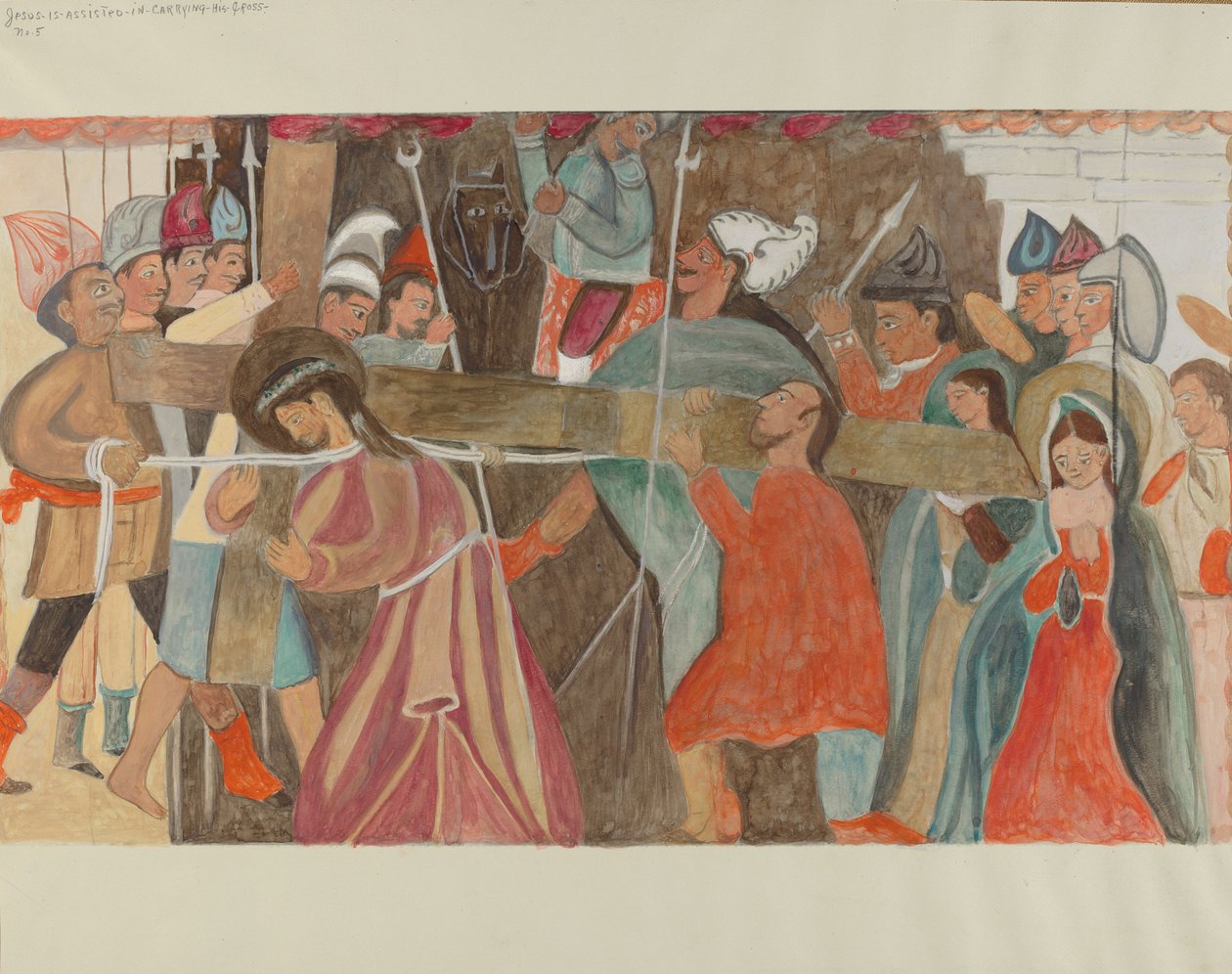 Kruiswegstatie nr. 5: Jezus krijgt hulp bij het dragen van zijn kruis, ca. 1936 door William Herbert