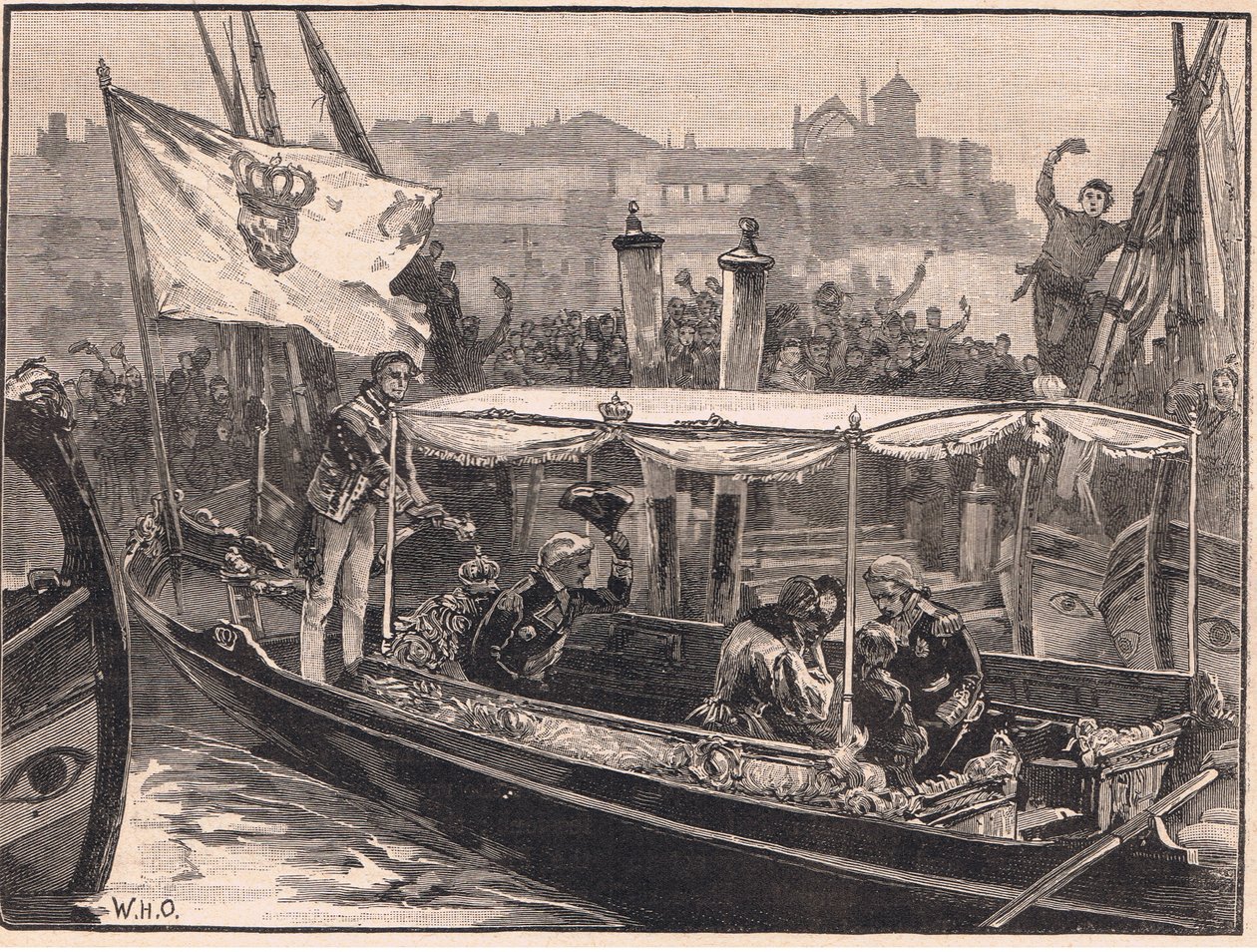 Vlucht van de koninklijke familie van Portugal door William Heysham Overend