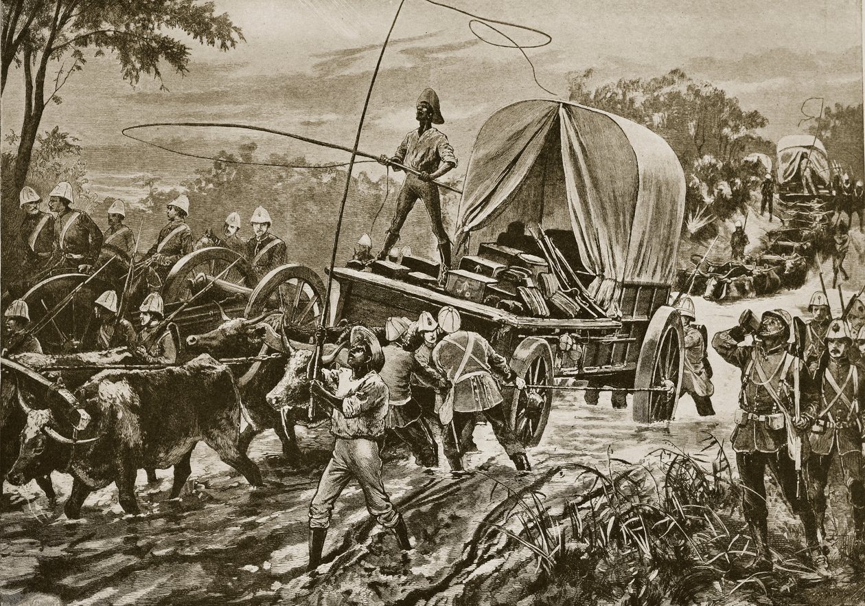 Zoeloeoorlog: de Etshowe-hulptroep steekt een stroom over, april 1879 door William Heysham Overend
