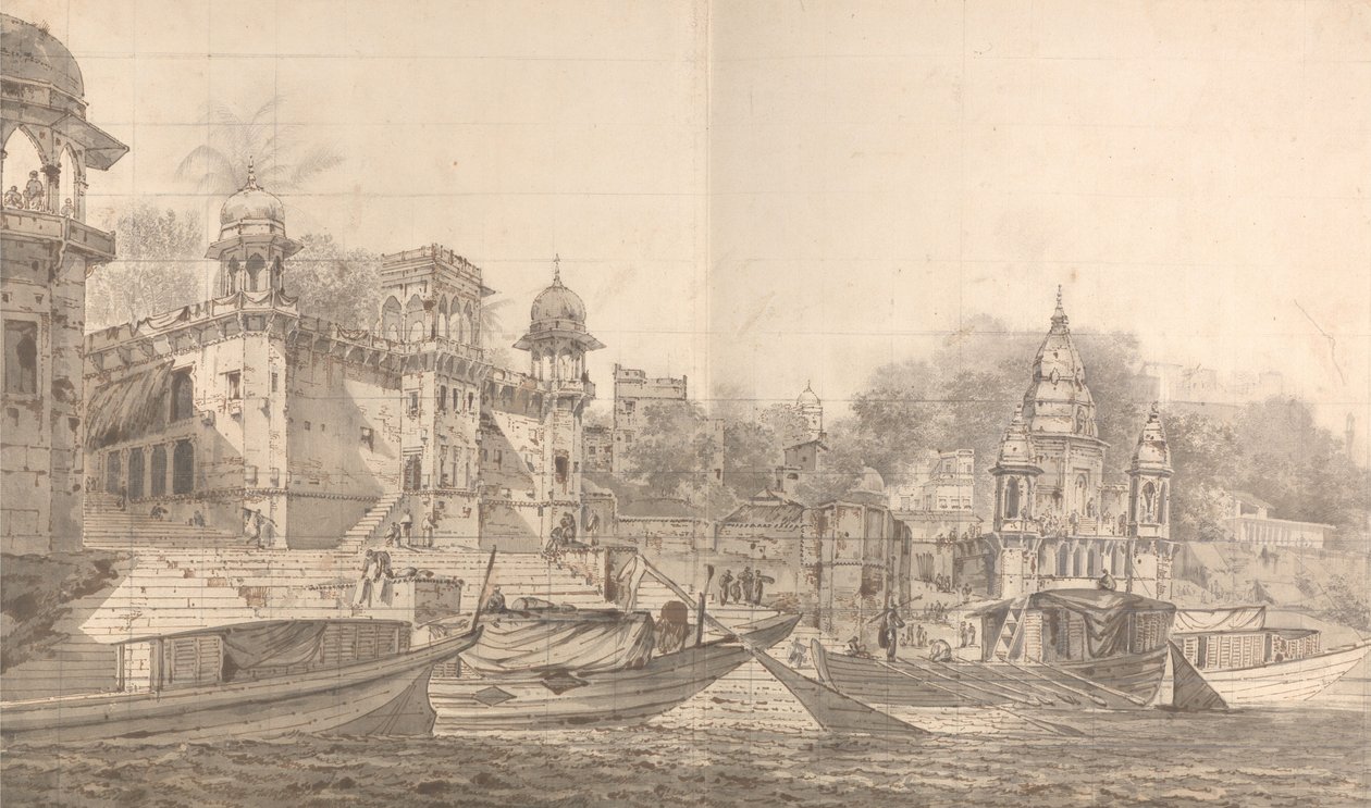 Gezicht op een deel van de stad Benares door William Hodges