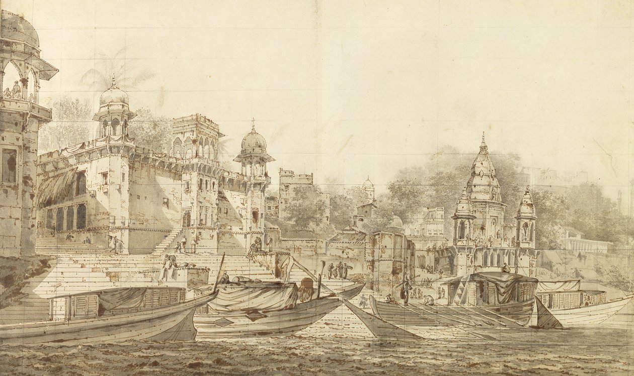 Uitzicht op een deel van de stad Benares, c.1781 door William Hodges