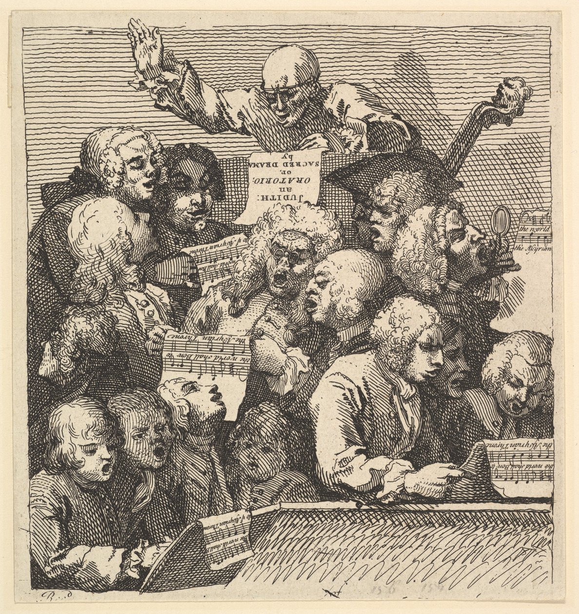 Een koor van zangers, of Het Oratorium, december 1732 door William Hogarth