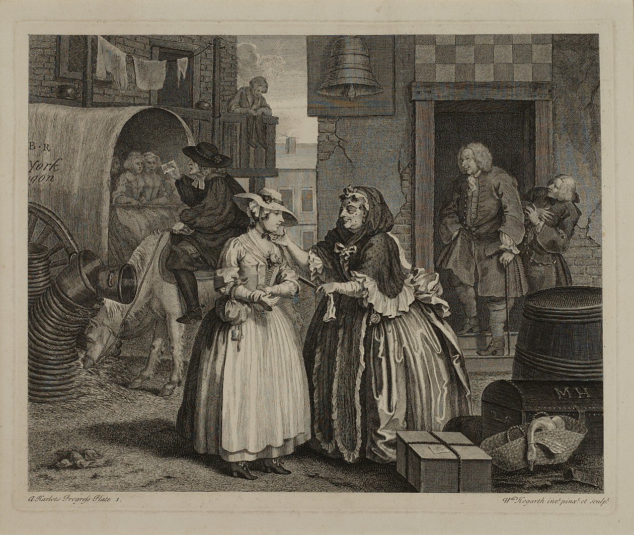 De loopbaan van een prostituee: plaat 1 door William Hogarth