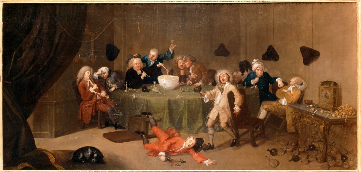 Een middernachtelijk modern gesprek ... (olieverf op doek) door William Hogarth