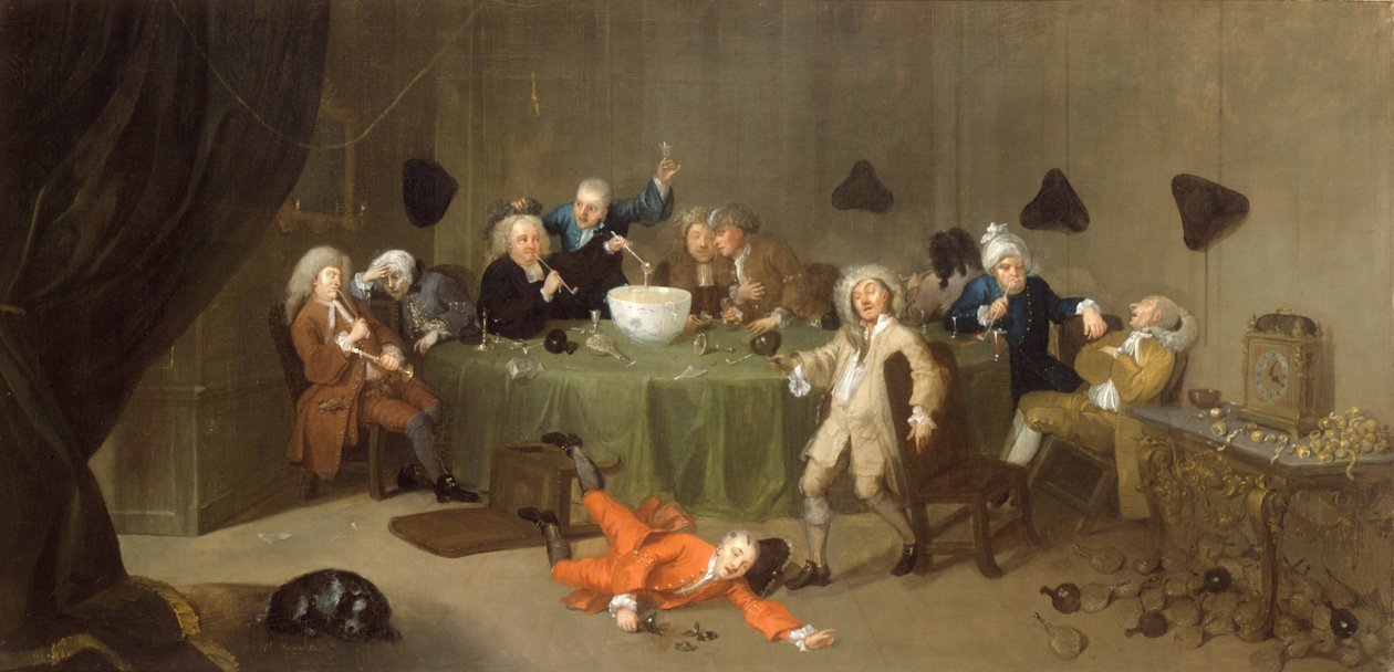 Een moderne middernachtelijke conversatie, c.1732 door William Hogarth
