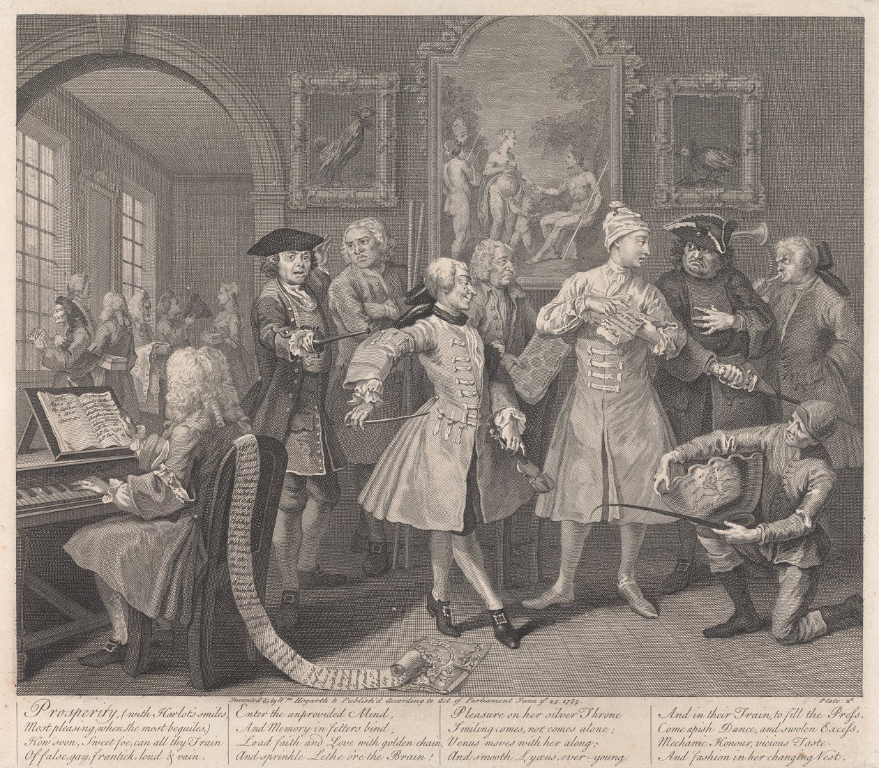 De loopbaan van een losbol, plaat 2: Zijn ontvangst door William Hogarth