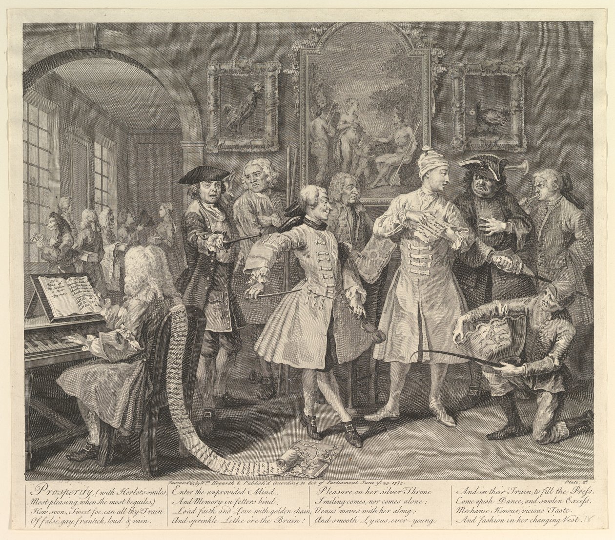 Een Rakes Progress, Plaat 2, 25 juni 1735 door William Hogarth