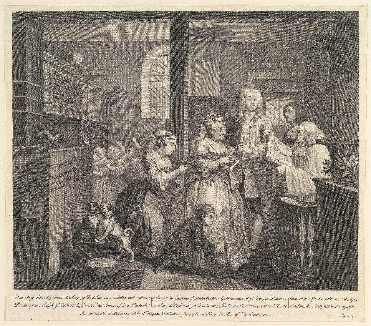 Een Rakes Progress, Plaat 5, 25 juni 1735 door William Hogarth