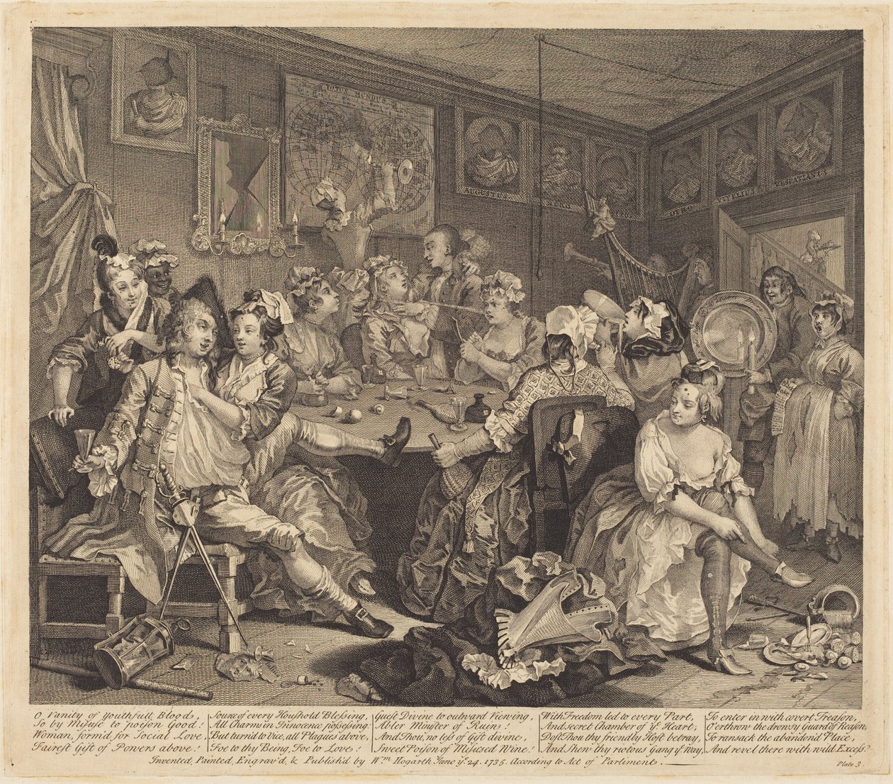 De loopbaan van een losbol: plaat 3 door William Hogarth