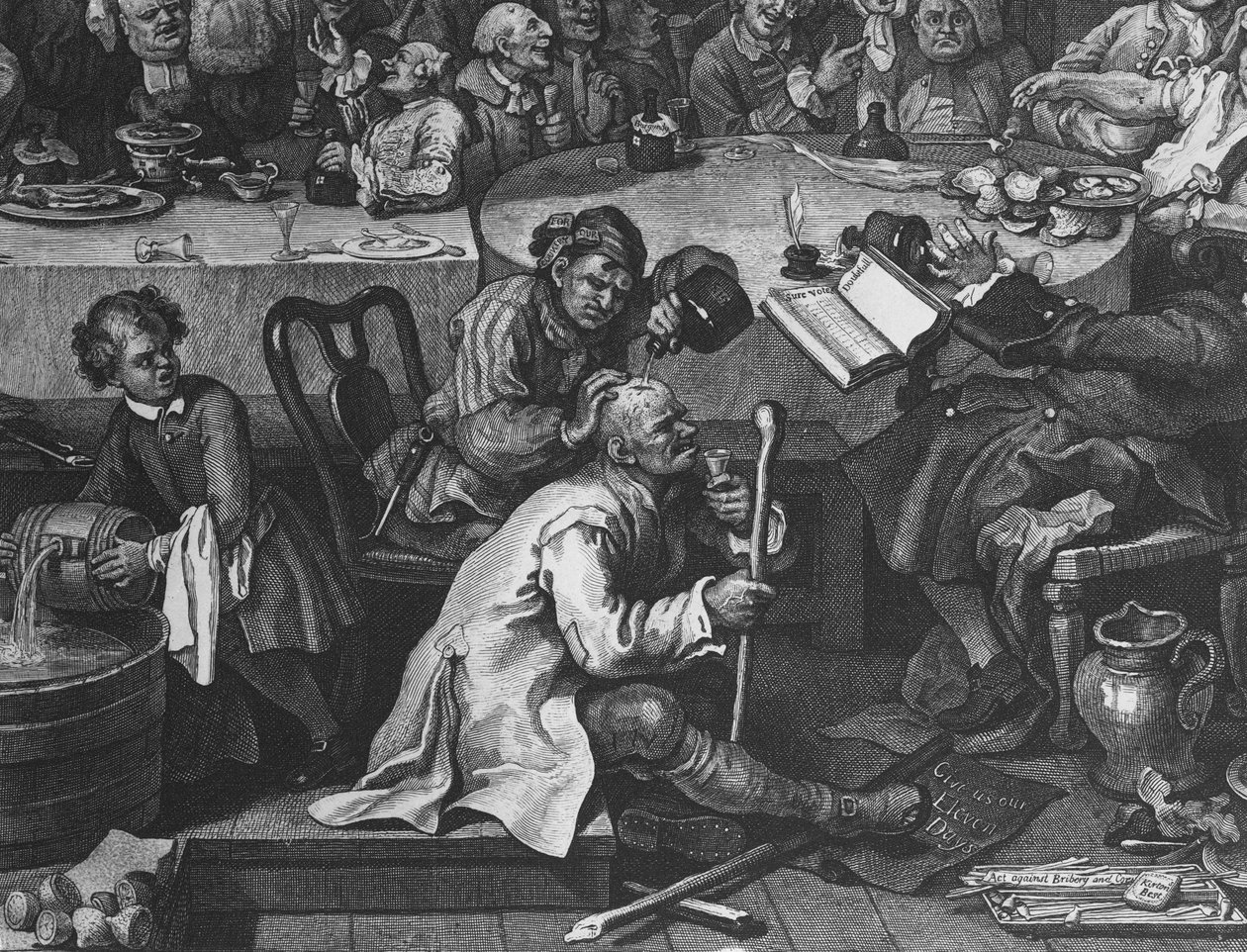 Een verkiezingsentertainment, 1755 (detail) door William Hogarth