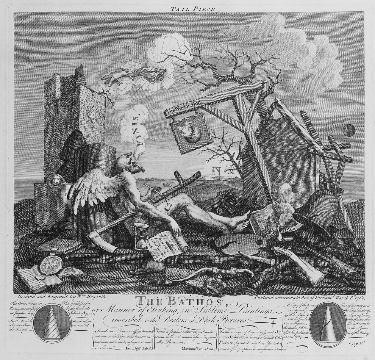 Bathos, Manier van zinken, in sublieme schilderijen opgedragen aan de handelaren in donkere schilderijen, 1764 door William Hogarth