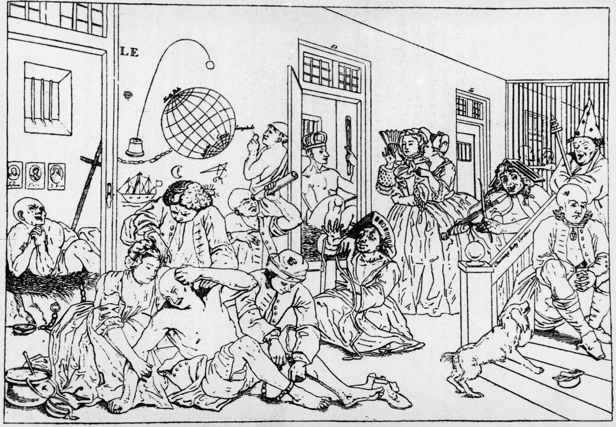 Bedlam psychiatrische inrichting, gravure uit de serie 