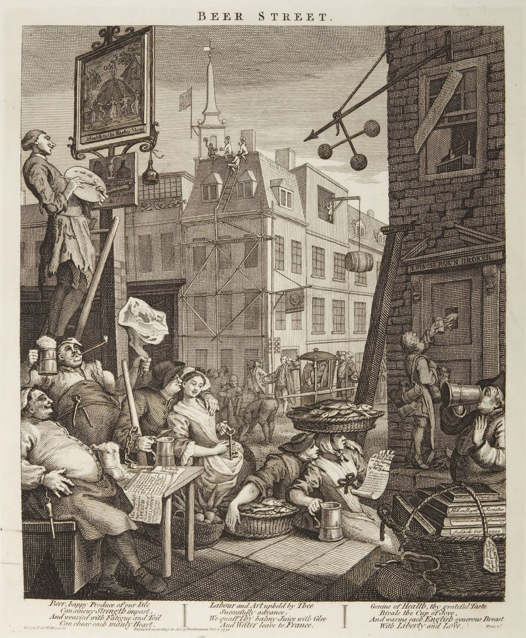 Bierstraat door William Hogarth