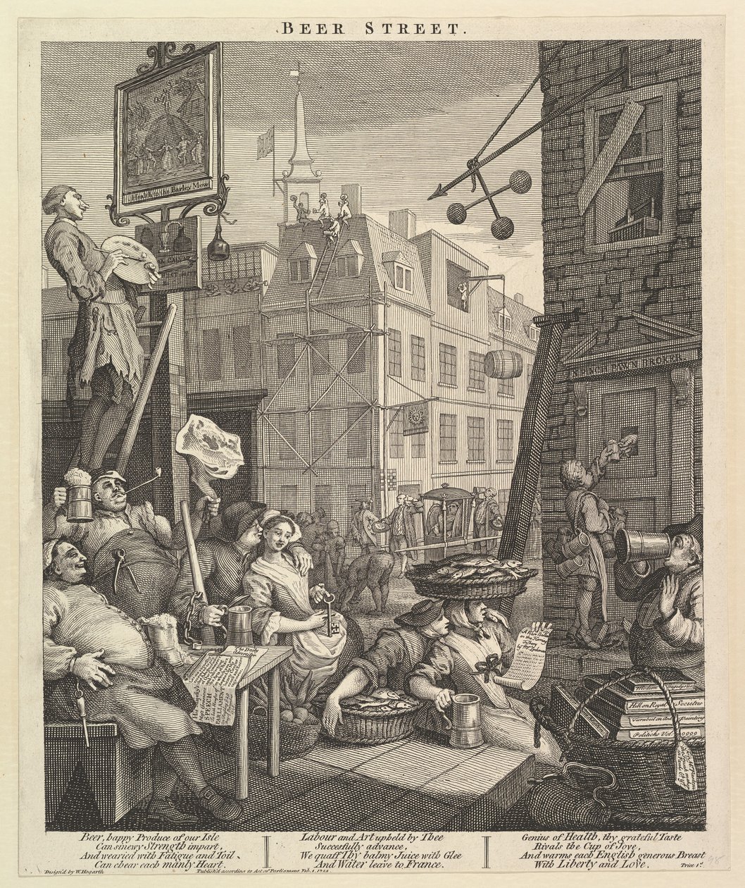 Bierstraat door William Hogarth