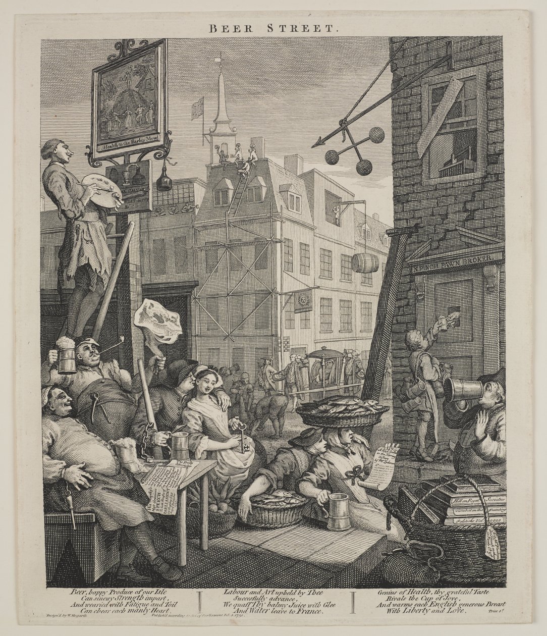 Bierstraat door William Hogarth