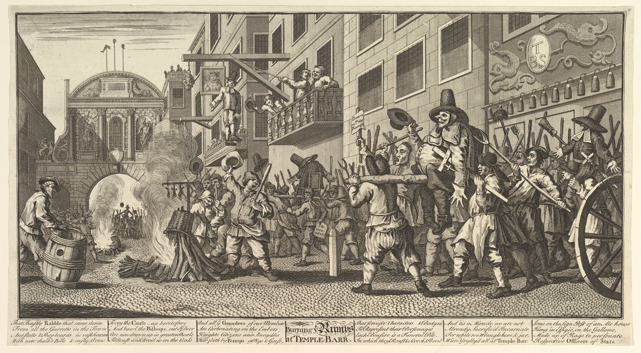 Het Verbranden van de Rumps bij Temple Bar Twaalf Grote Illustraties voor Samuel Butlers Hudibras, 1725-68 door William Hogarth