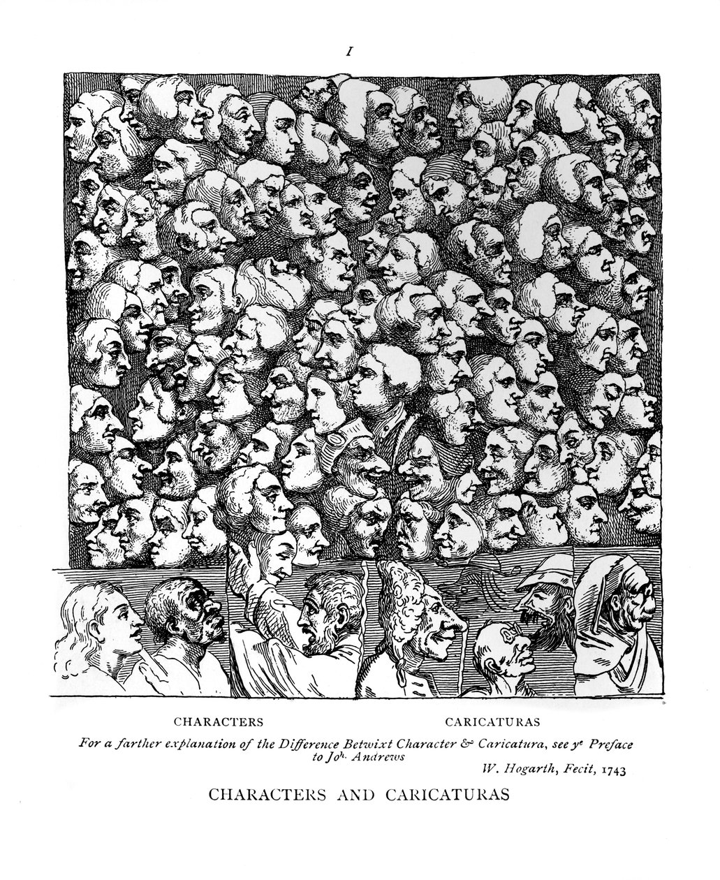 Personages en karikaturen, 1743 door William Hogarth
