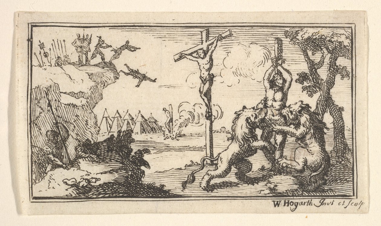 Kruisiging, enz. John Beaver, Romeinse Militaire Straffen, 1725, na 1725 door William Hogarth
