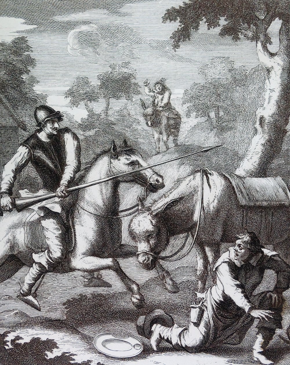 Don Quichot grijpt de scheerkom van de barbier voor Mambrino