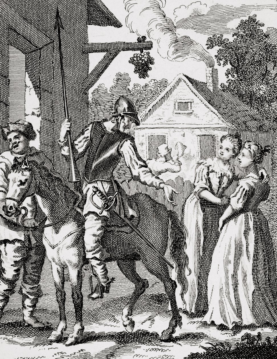 Don Quichot en Sancho Panza bij een herberg door William Hogarth