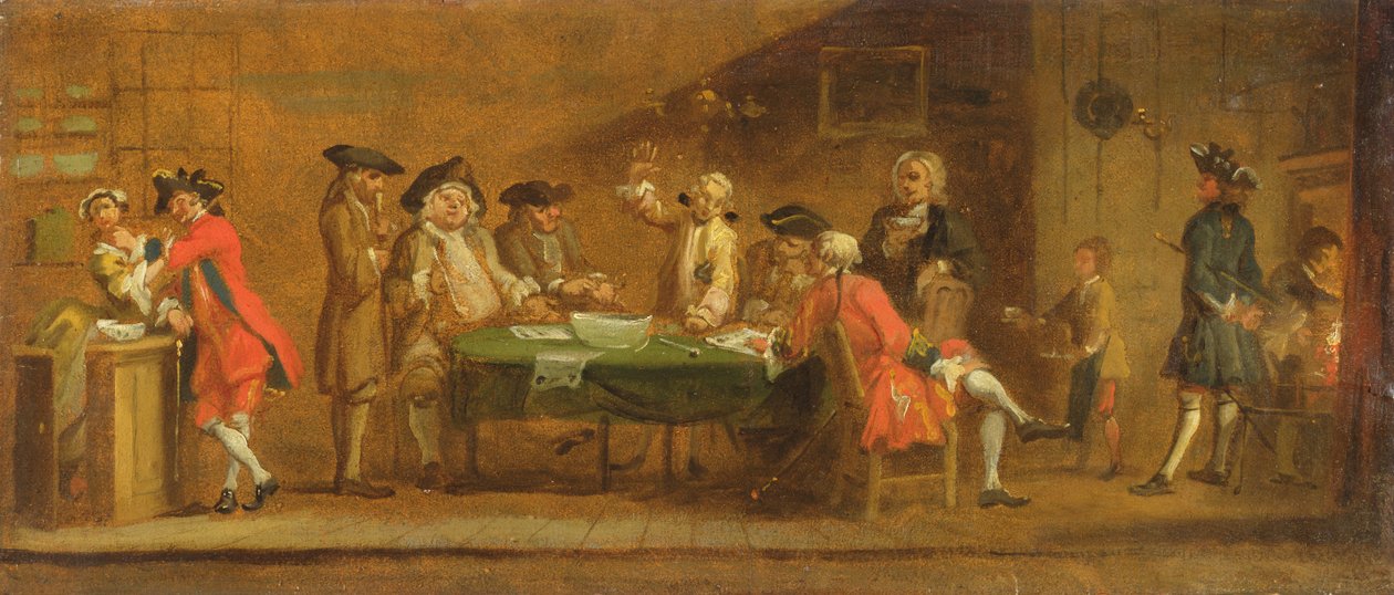 Figuren in een taverne of koffiehuis, 1720s door William Hogarth