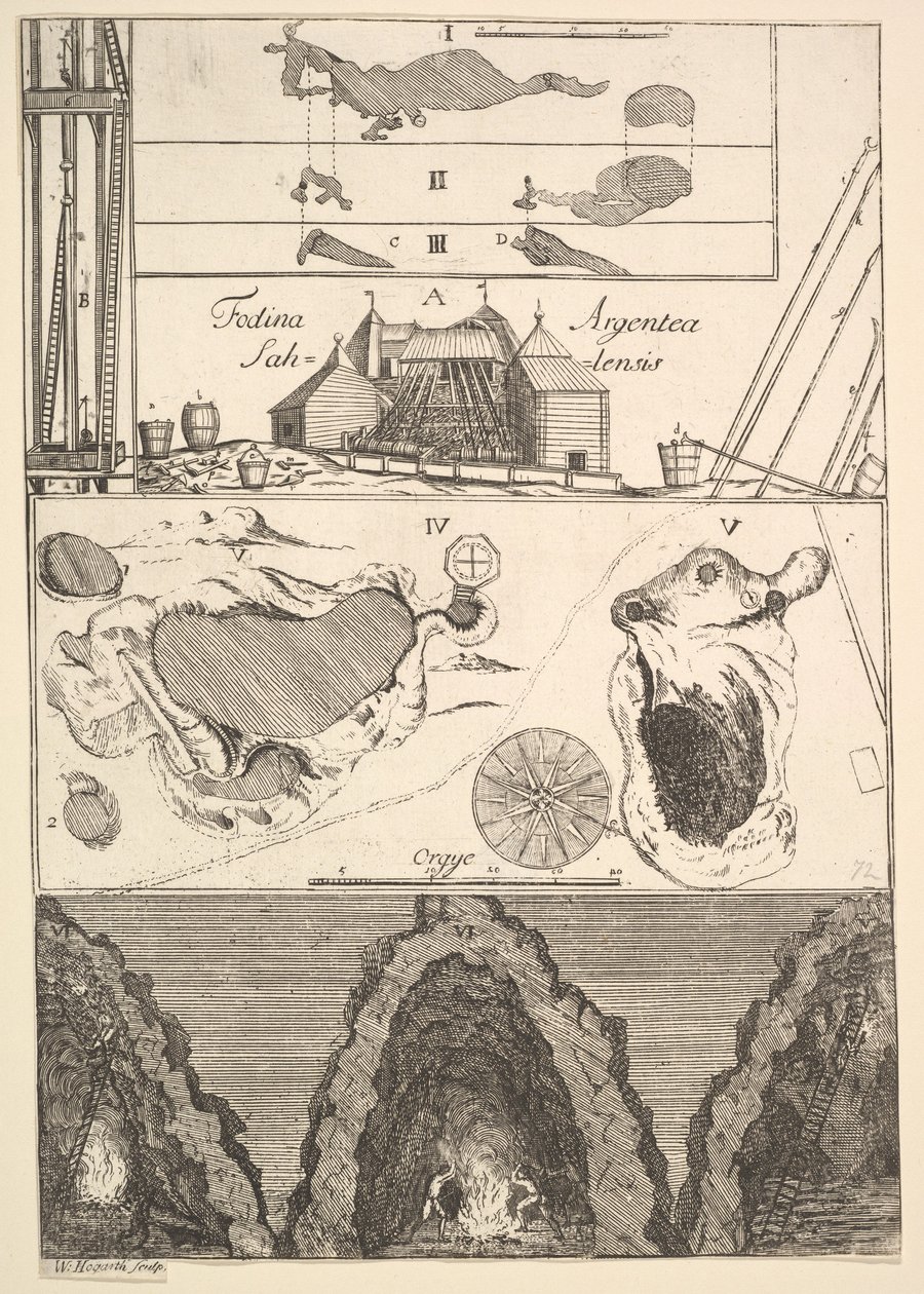 Fodina argentea Sahlensis - Een Zilvermijn bij Sala - I uit Aubry de La Mottrayes Tra..., 1723-24 door William Hogarth