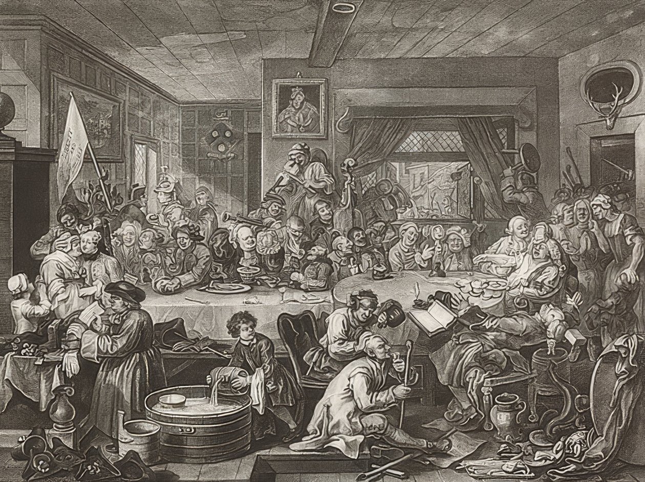 Vier prenten van een verkiezing / De parlementsverkiezingen. Blad 1: Een verkiezingsvermaak door William Hogarth