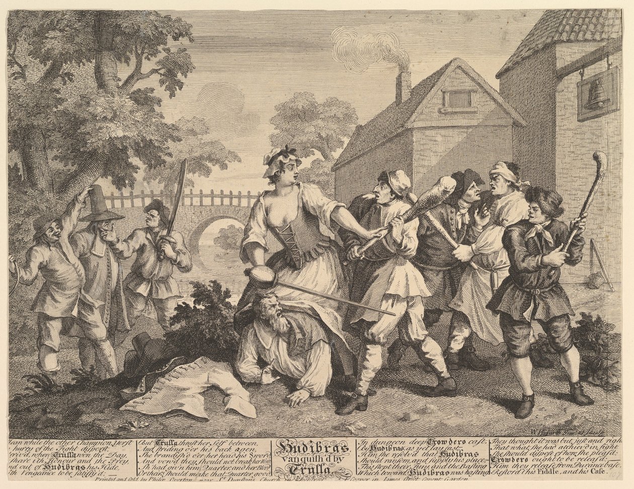 Hudibras verslagen door Trulla Twaalf grote illustraties voor Samuel Butlers ..., februari 1725-26 door William Hogarth