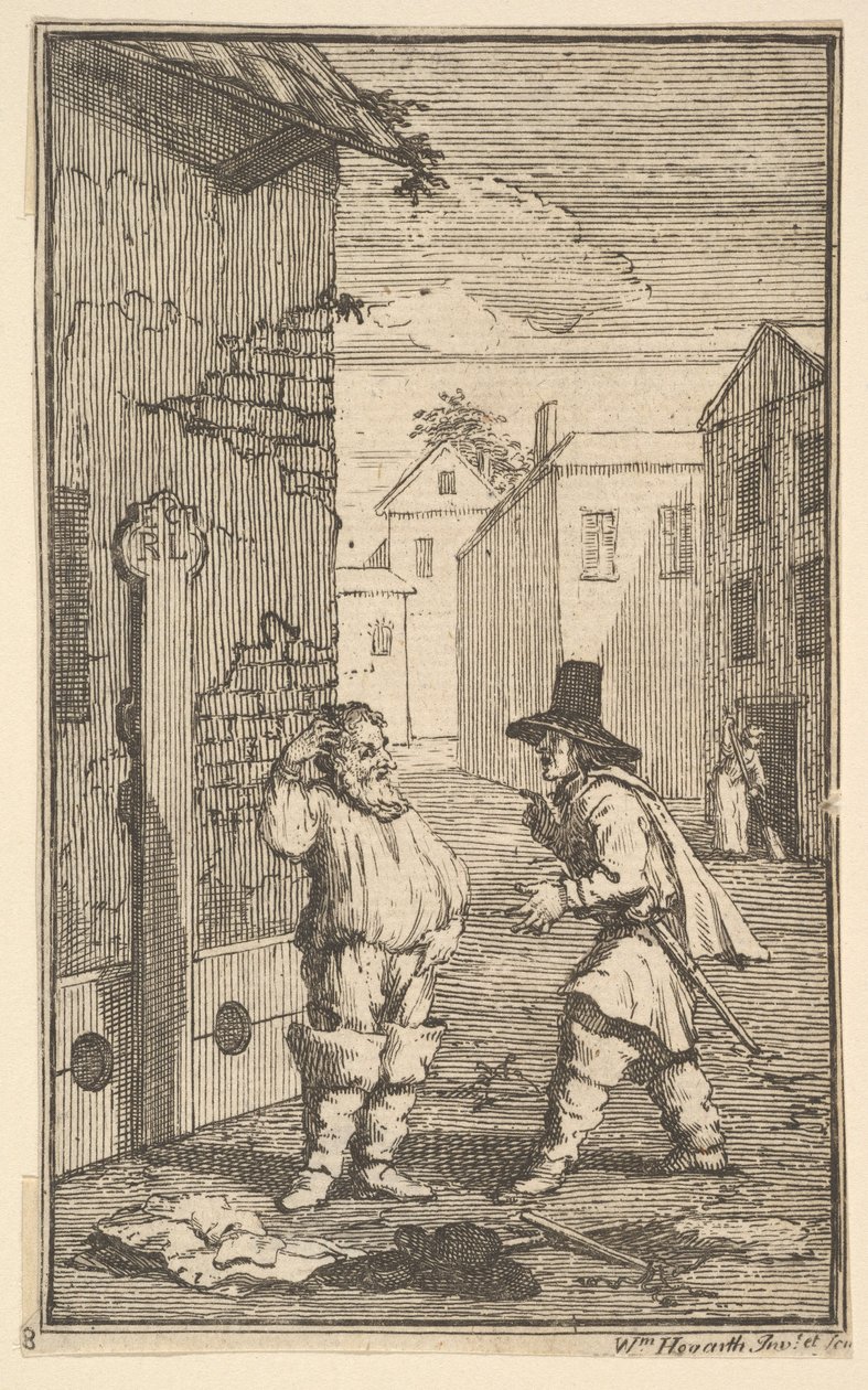Hudubras en Ralpho discussiëren Zeventien kleine illustraties voor Samuel Butlers Hudibr..., 1721-26 door William Hogarth