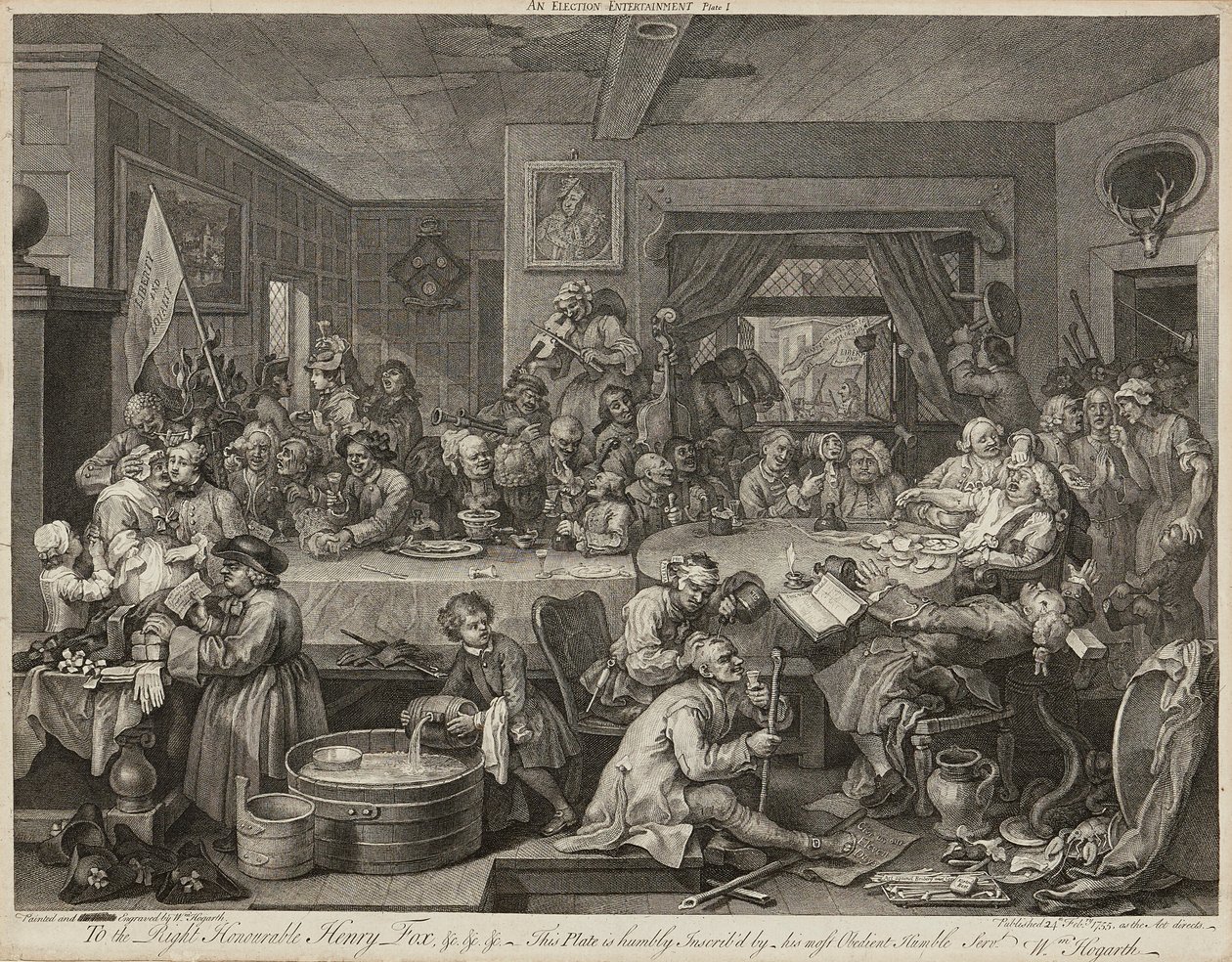 Humors van een Verkiezing (Set van Vier) door William Hogarth
