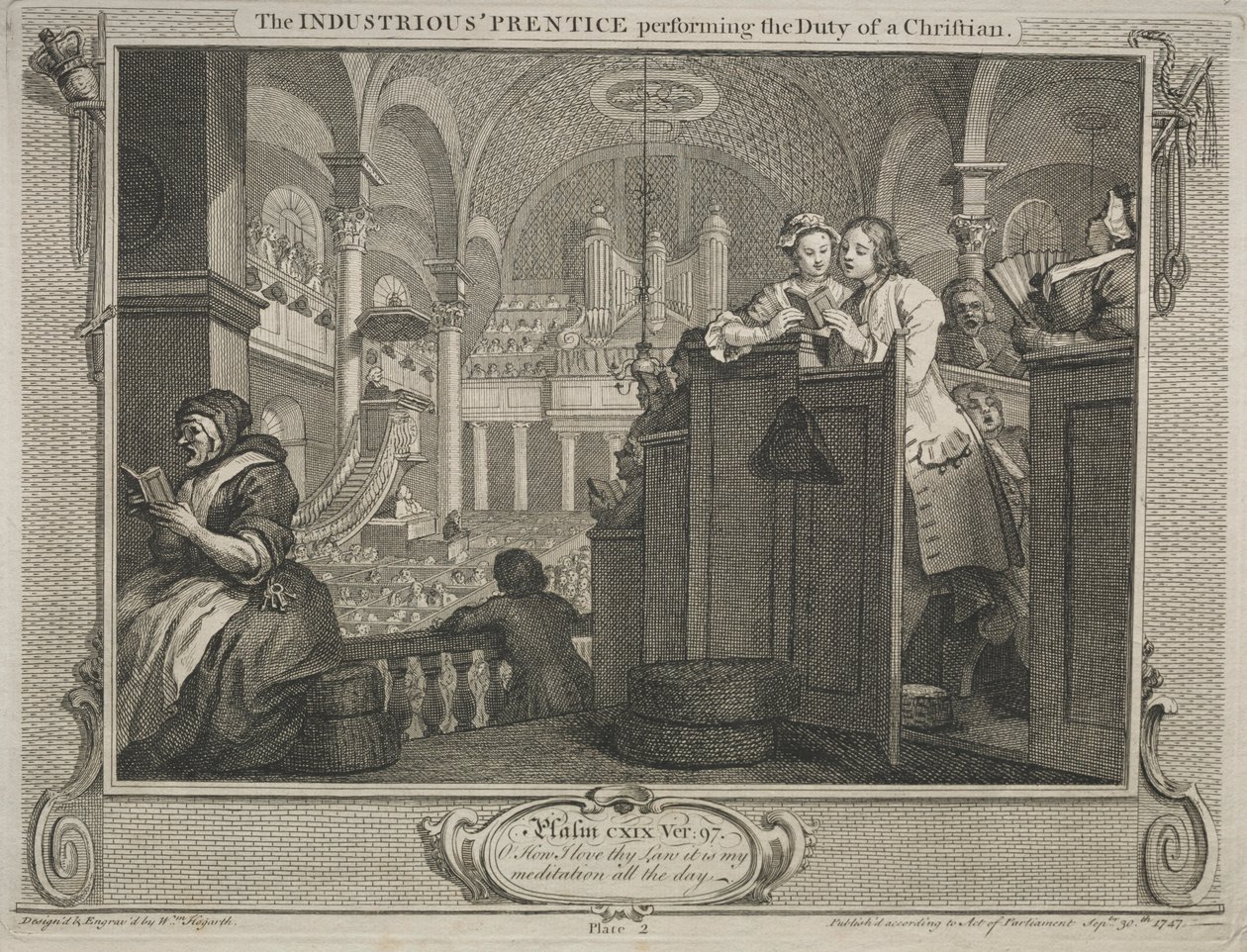 Industrie en luiheid: De ijverige leerling die de plicht van een christen vervult door William Hogarth