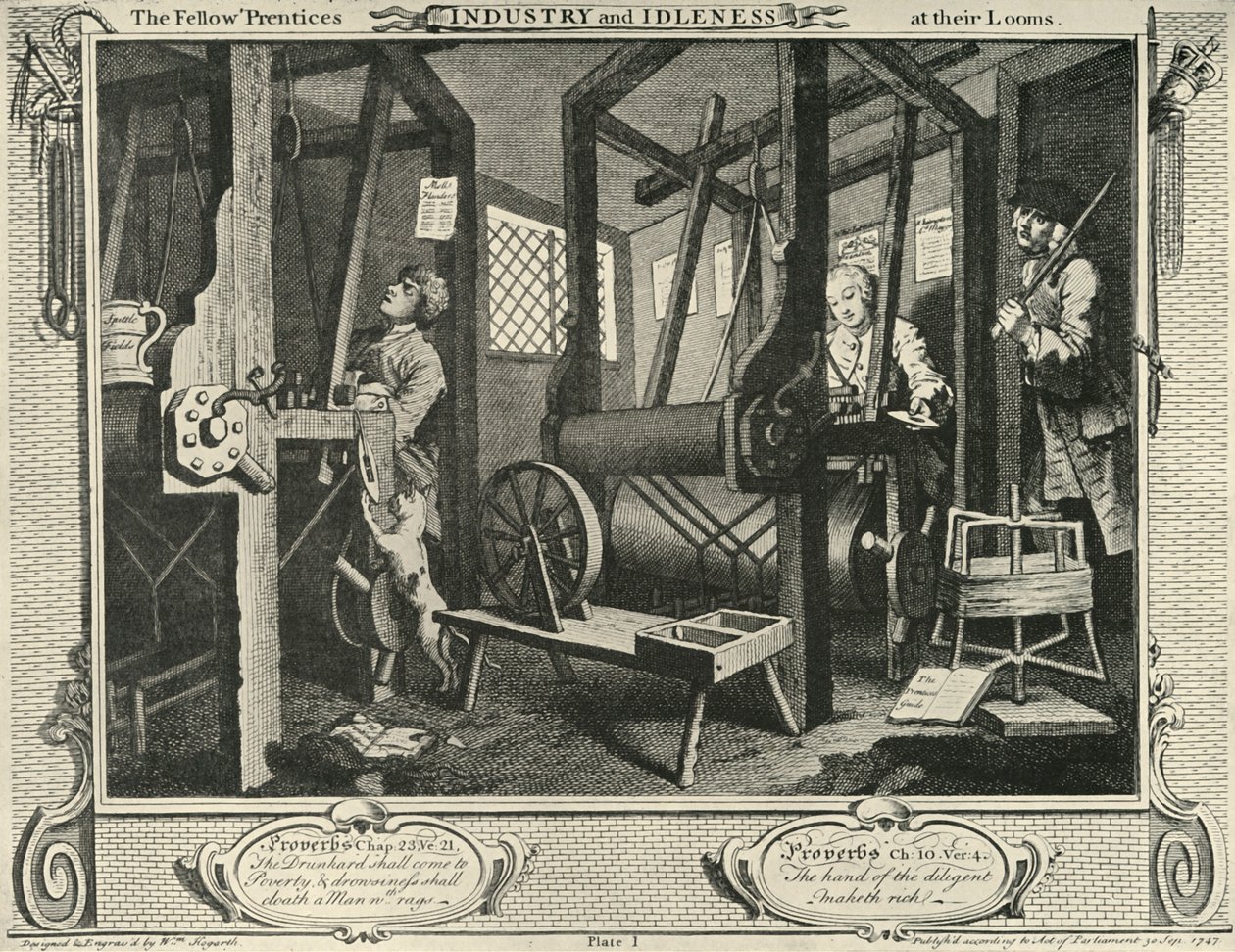 Interieur van een weverswerkplaats, 1747, 1925 door William Hogarth