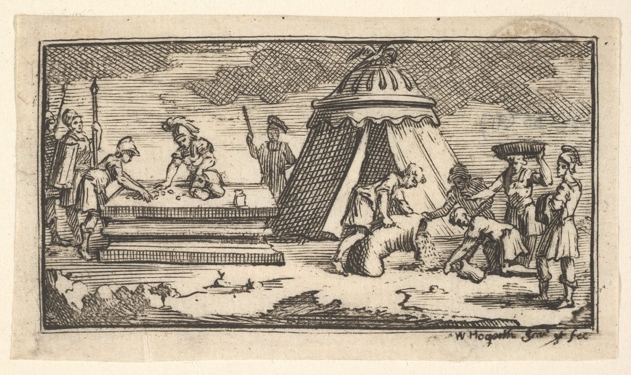 Uitgegeven Gerst in plaats van Tarwe [eerste versie] John Beaver, Romeinse Militaire Straf, na 1725 door William Hogarth