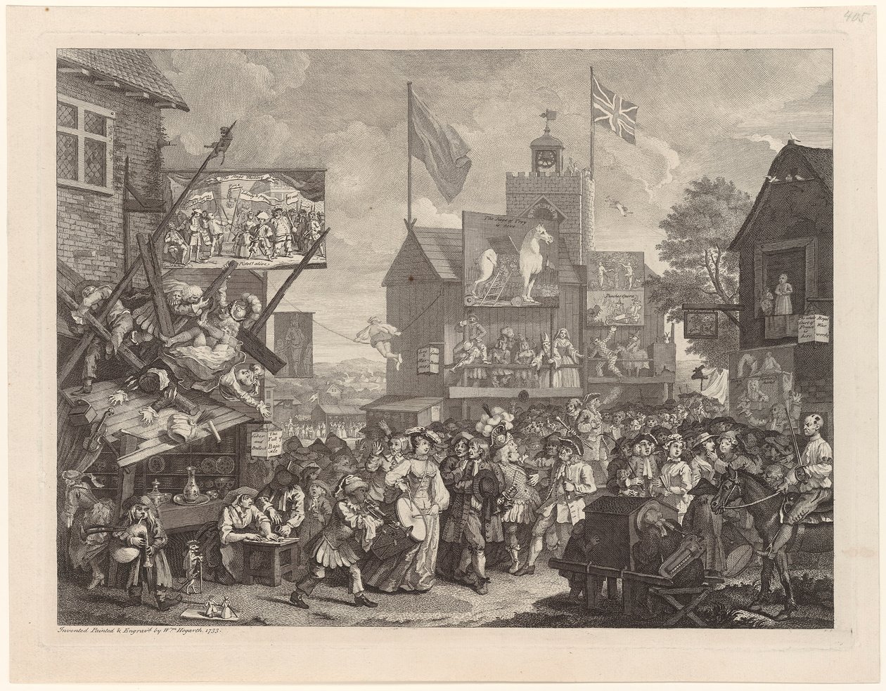 Jaarmarkt in Southwark door William Hogarth