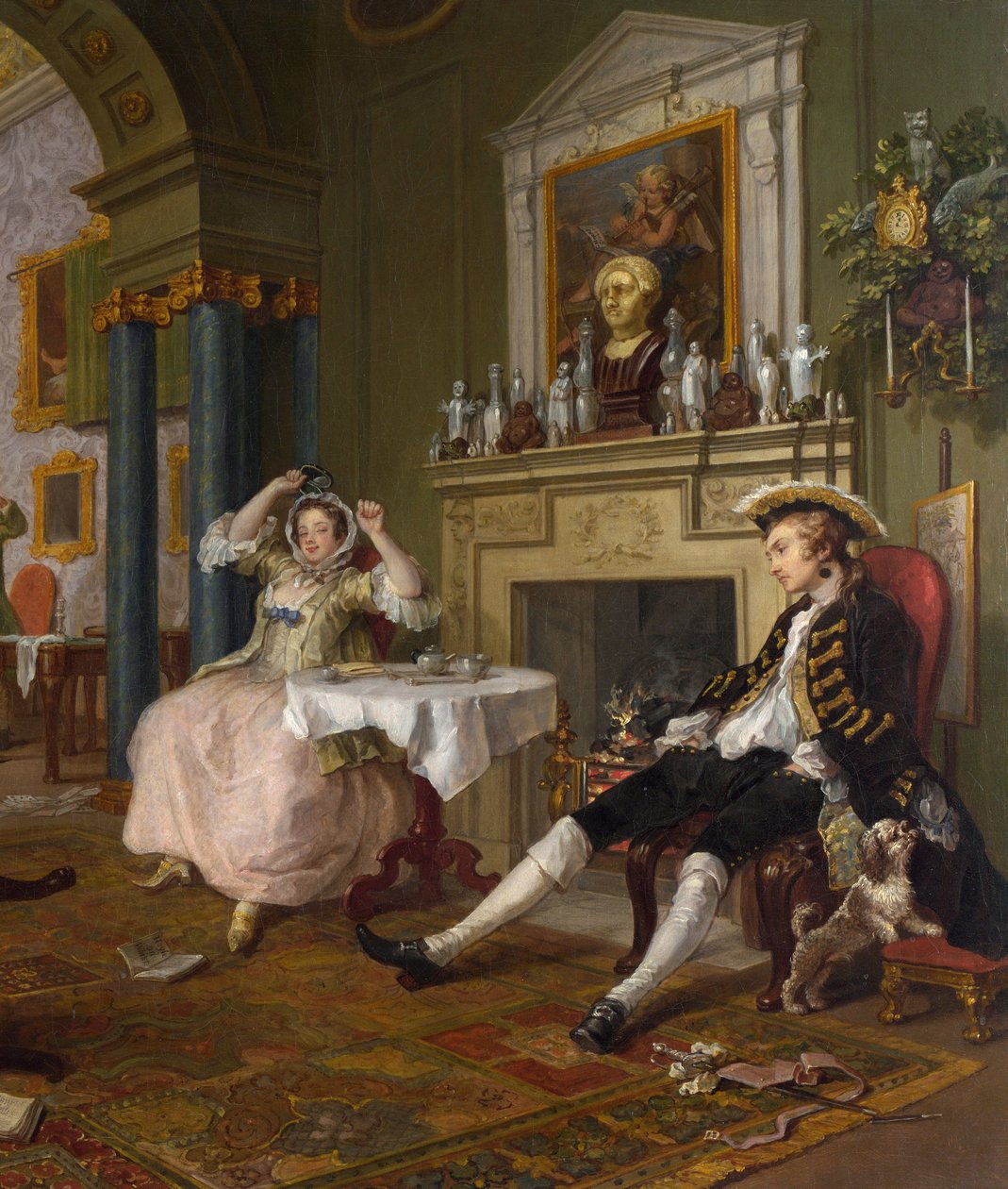 Huwelijk a la Mode: II- De Tete a Tete, ca. 1743 (detail) door William Hogarth