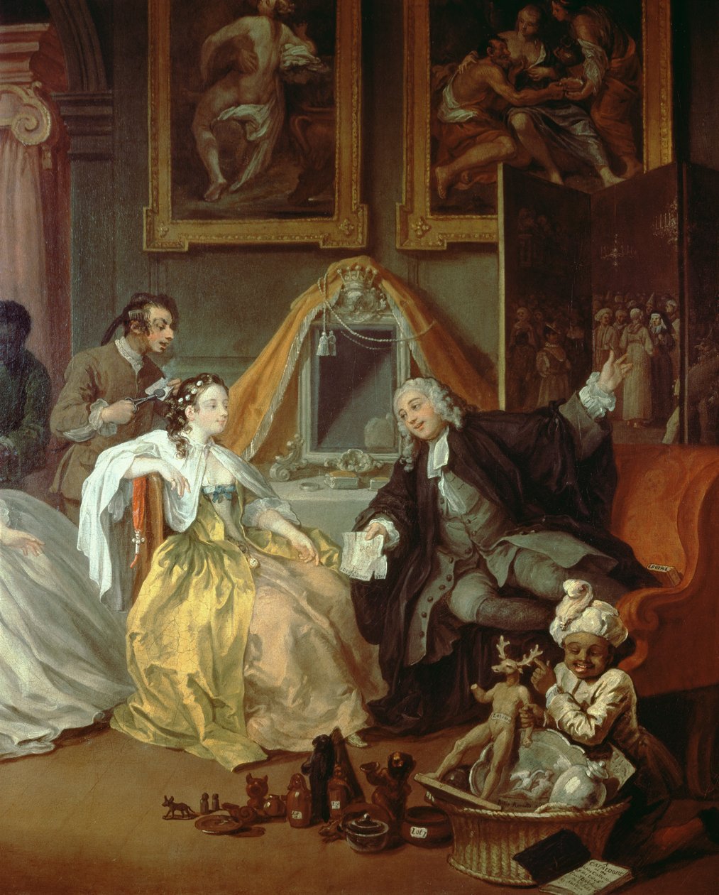 Marriage à la Mode: IV - De Toilette (detail) door William Hogarth